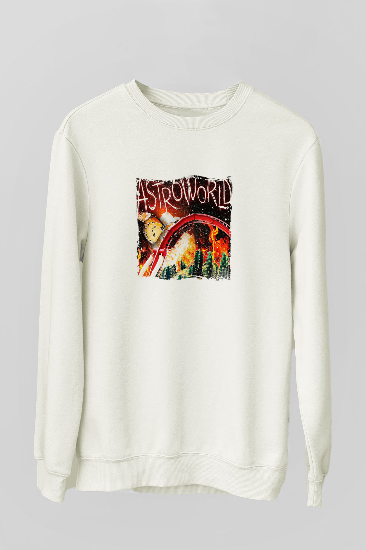 Travis Scott Baskılı Unisex Beyaz Sweatshirt
