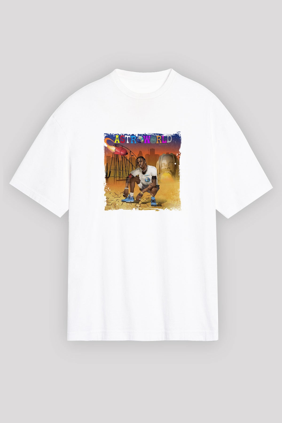 Travis Scott Baskılı Unisex Beyaz Tişört