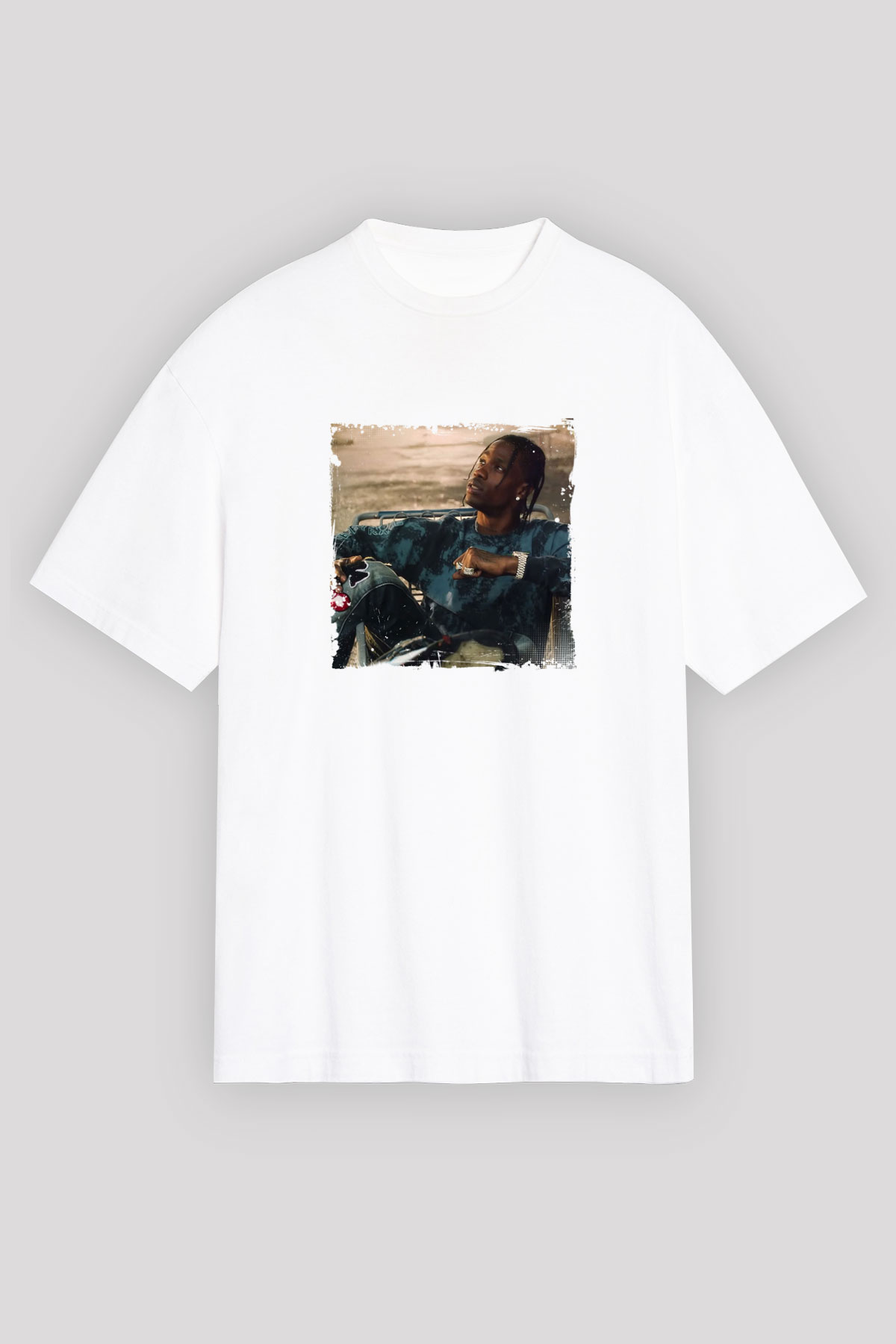 Travis Scott Baskılı Unisex Beyaz Tişört