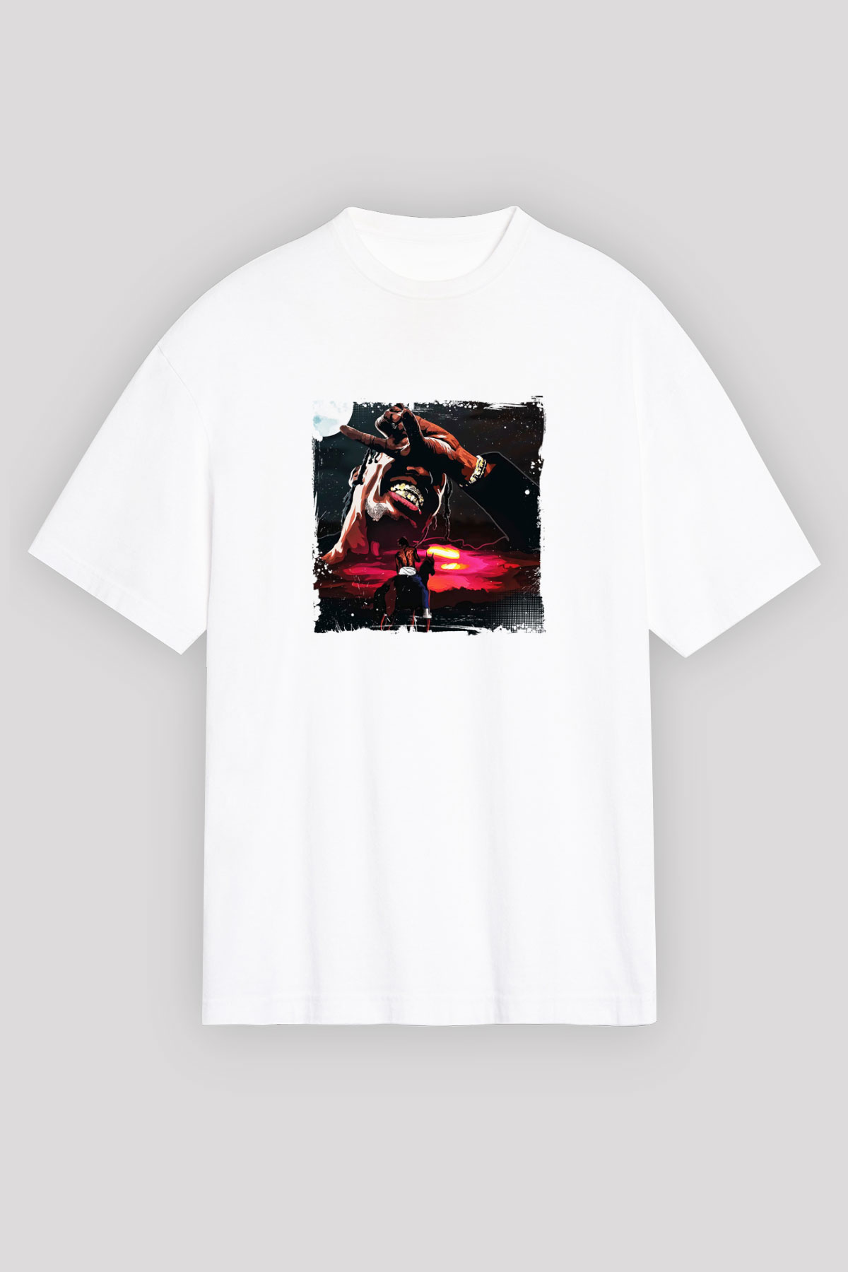 Travis Scott Baskılı Unisex Beyaz Tişört