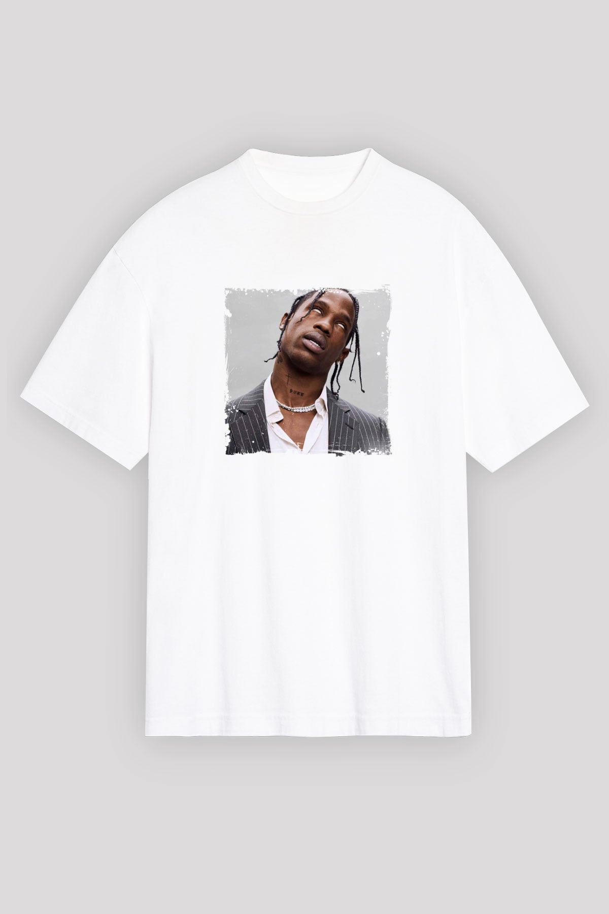 Travis Scott Baskılı Unisex Beyaz Tişört
