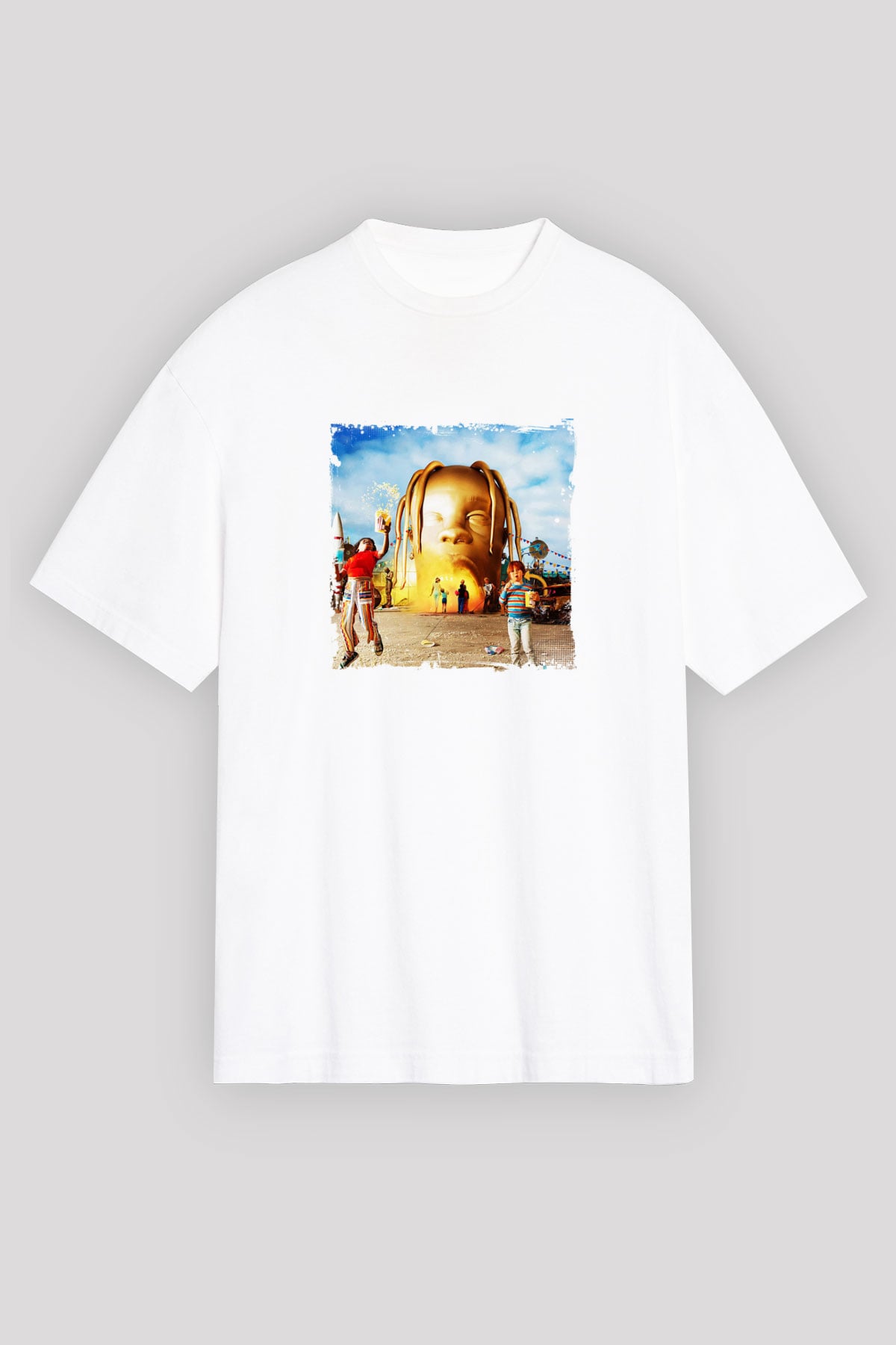 Travis Scott Baskılı Unisex Beyaz Tişört