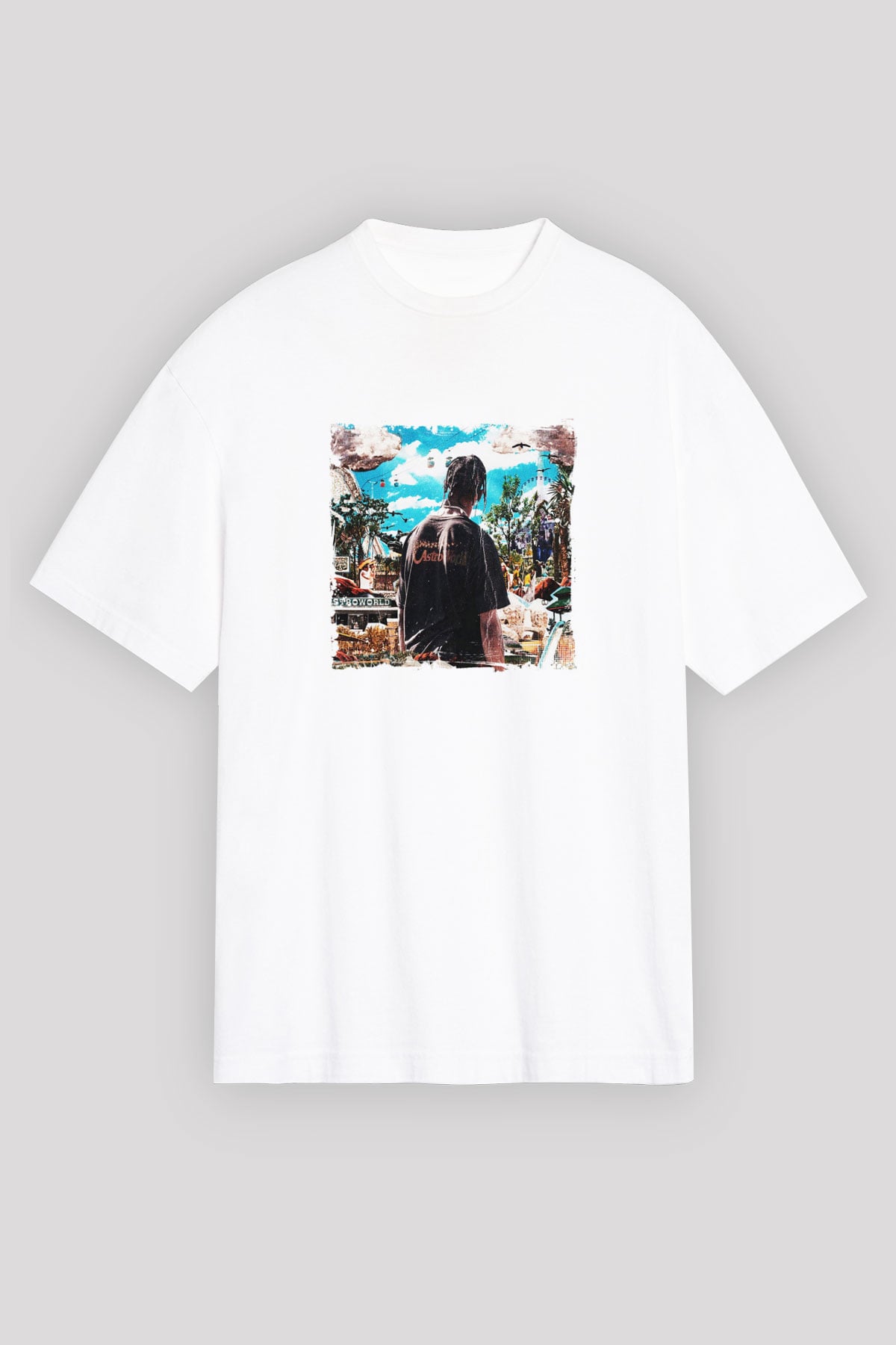 Travis Scott Baskılı Unisex Beyaz Tişört