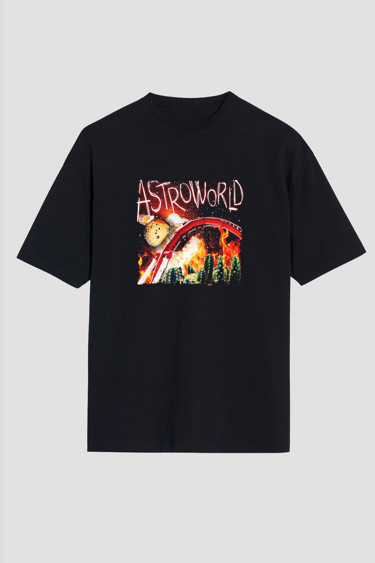 Travis Scott Baskılı Unisex Oversize Siyah Tişört