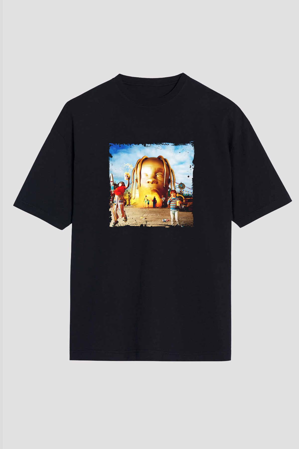 Travis Scott Baskılı Unisex Oversize Siyah Tişört