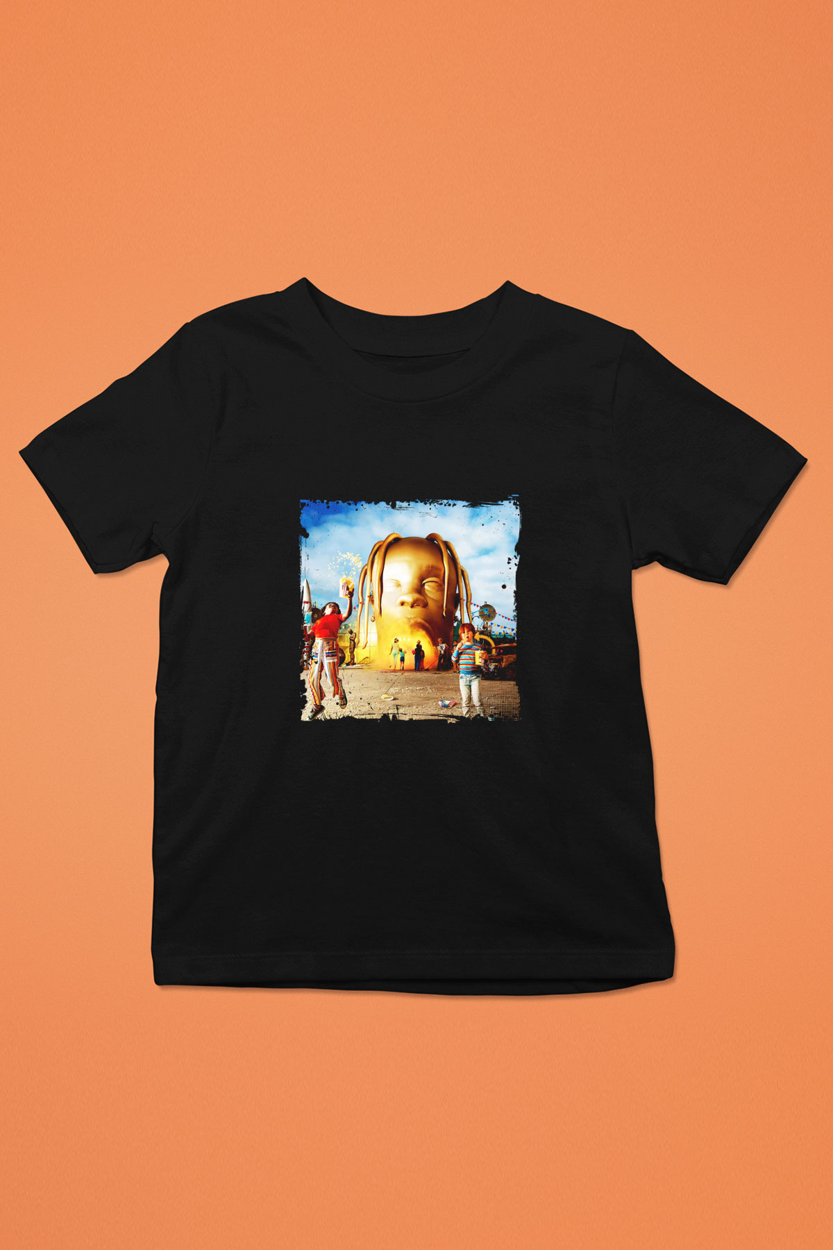 Travis Scott Baskılı Unisex Siyah Çocuk Tişört