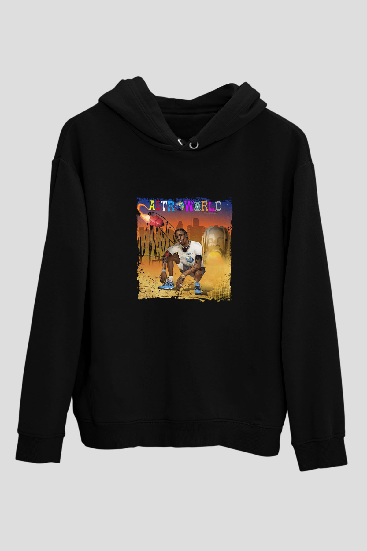 Travis Scott Baskılı Unisex Siyah Hoodie