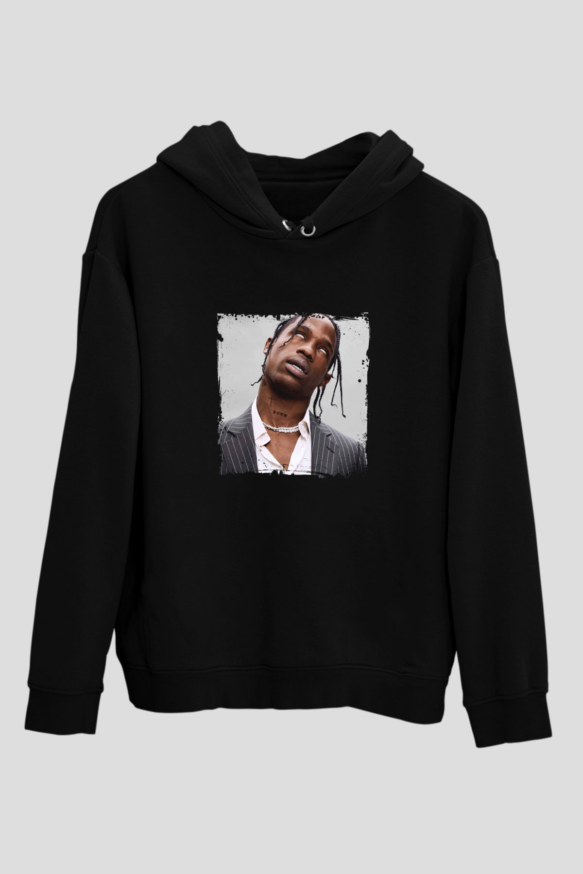 Travis Scott Baskılı Unisex Siyah Hoodie