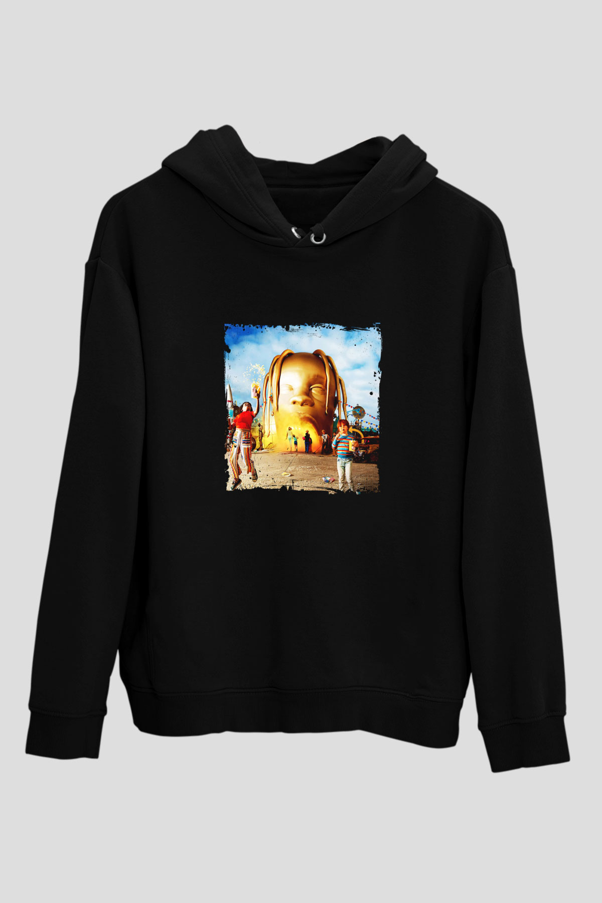 Travis Scott Baskılı Unisex Siyah Hoodie