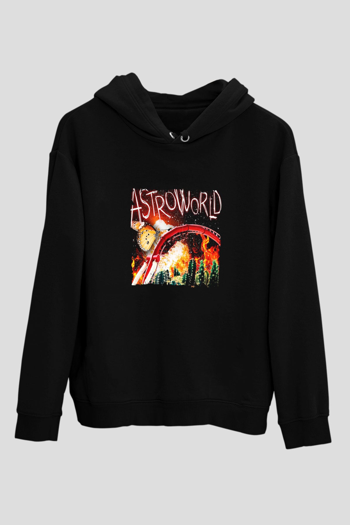 Travis Scott Baskılı Unisex Siyah Hoodie