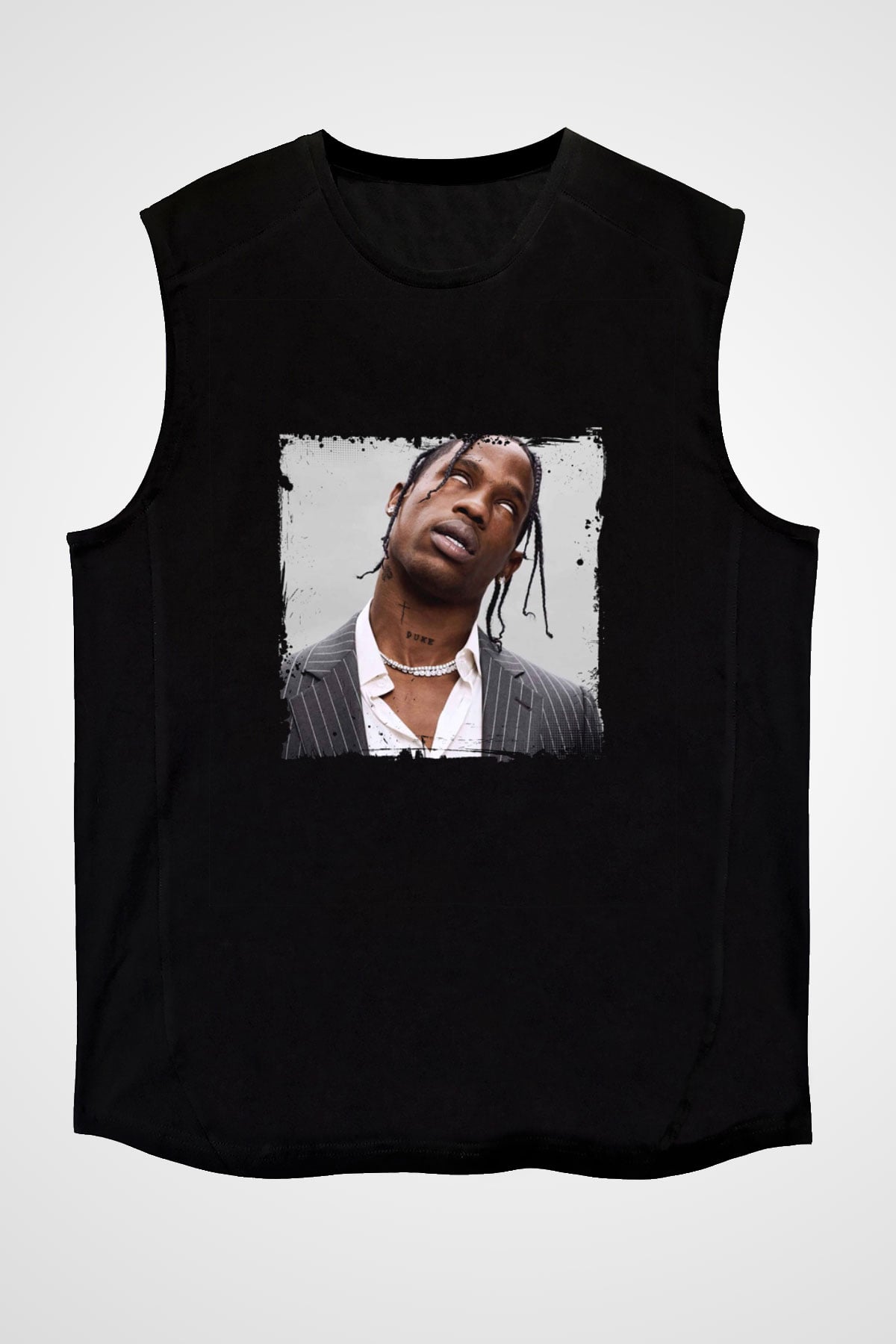 Travis Scott Baskılı Unisex Siyah Kolsuz Tişört
