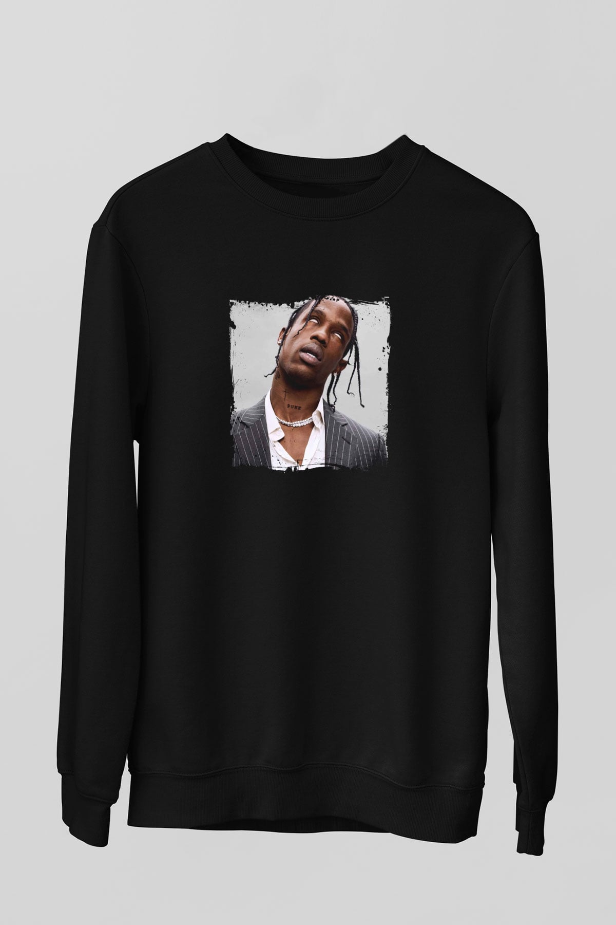 Travis Scott Baskılı Unisex Siyah Sweatshirt