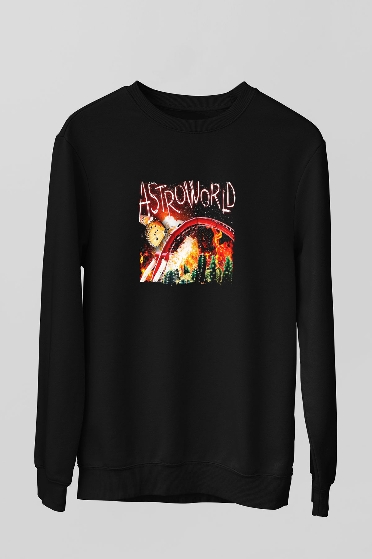 Travis Scott Baskılı Unisex Siyah Sweatshirt