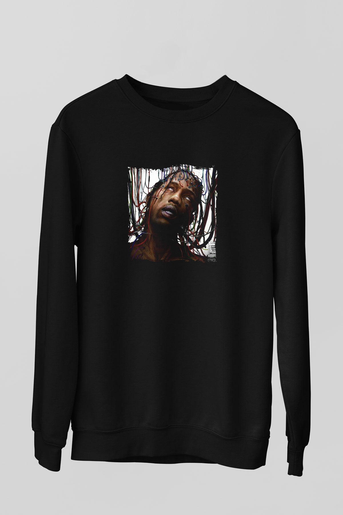 Travis Scott Baskılı Unisex Siyah Sweatshirt