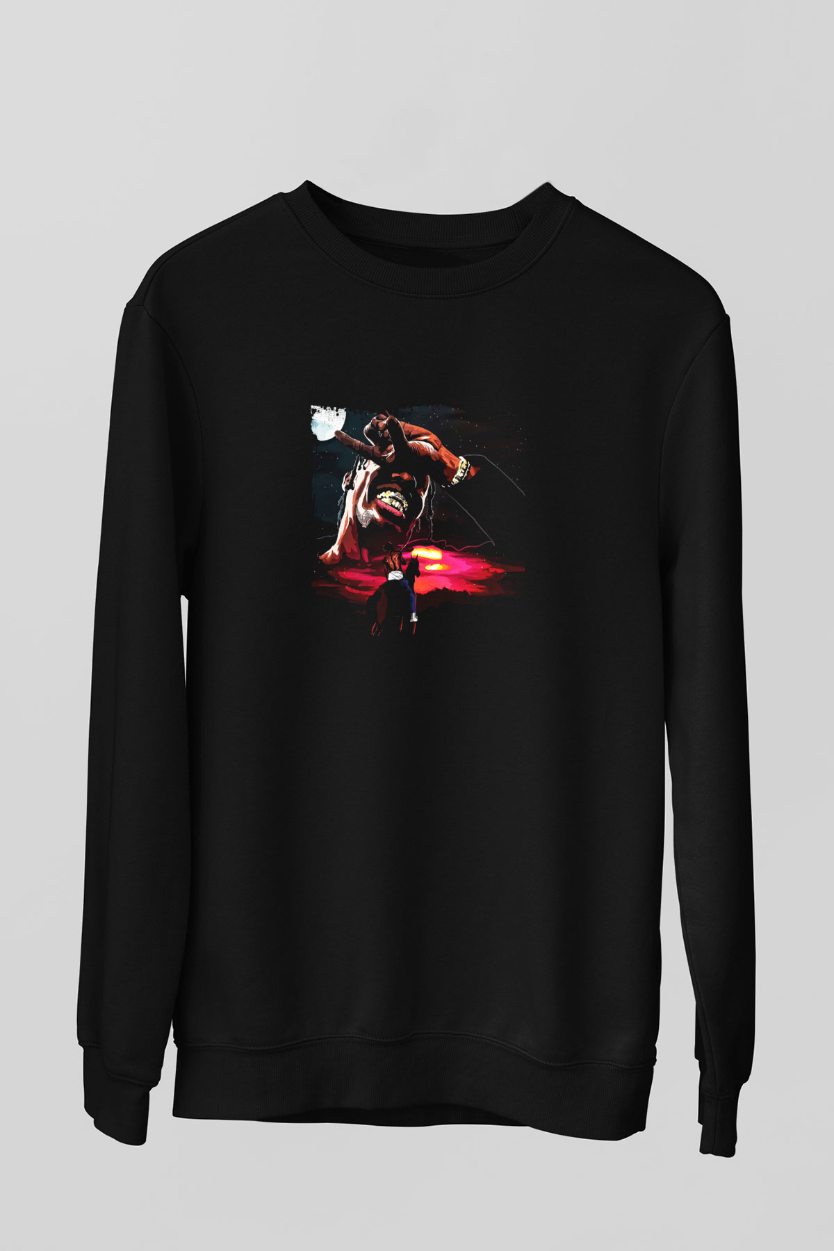 Travis Scott Baskılı Unisex Siyah Sweatshirt