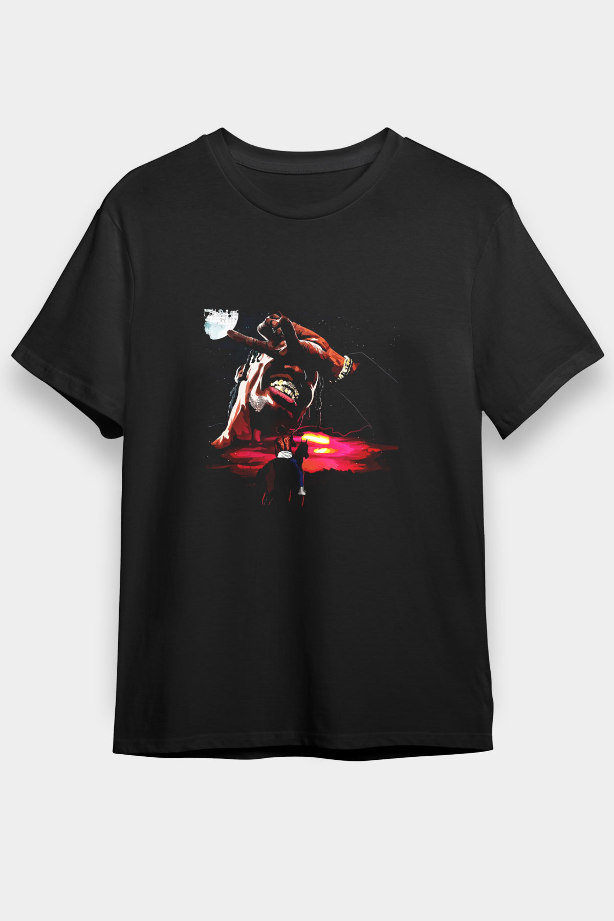 Travis Scott Baskılı Unisex Siyah Tişört