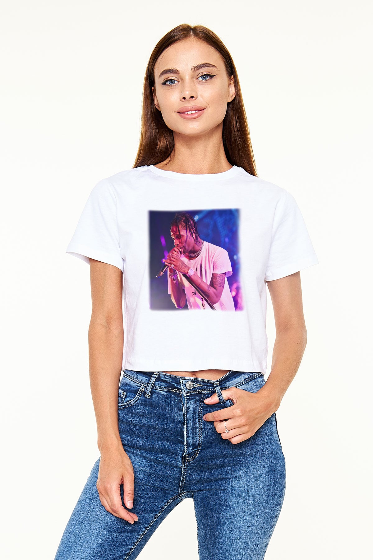 Travis Scott Beyaz Croptop Tişört