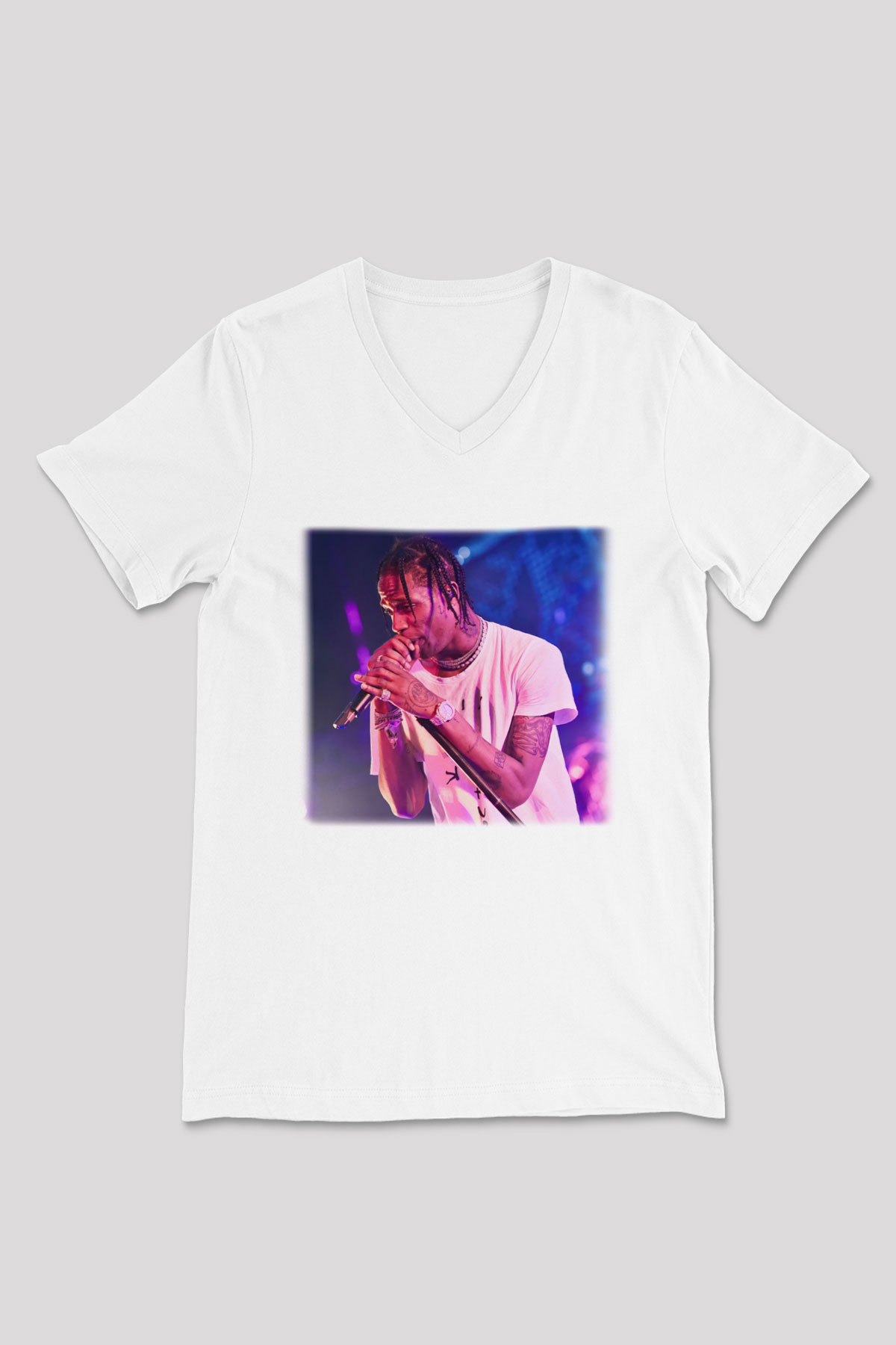 Travis Scott Beyaz Unisex V Yaka Tişört T-Shirt