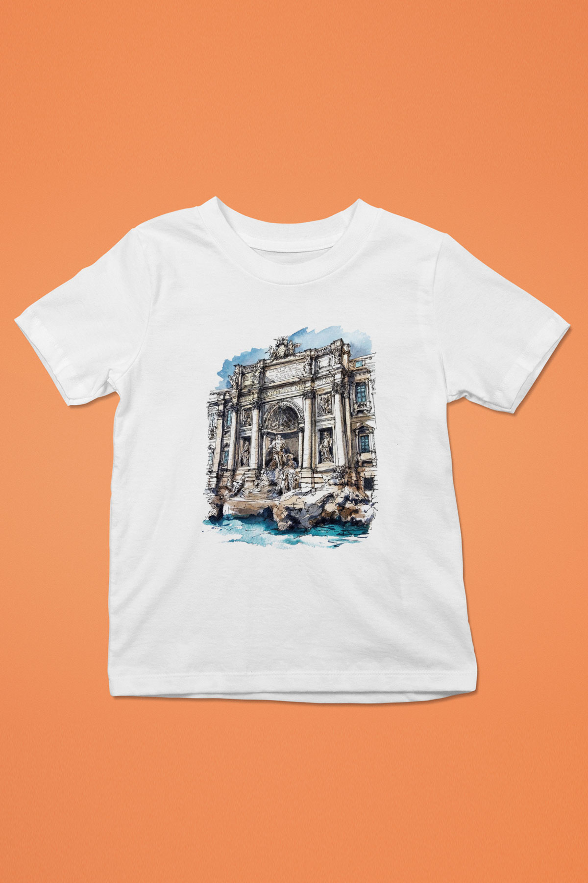 Trevi Çeşmesi Baskılı Beyaz Unisex Çocuk Tişört