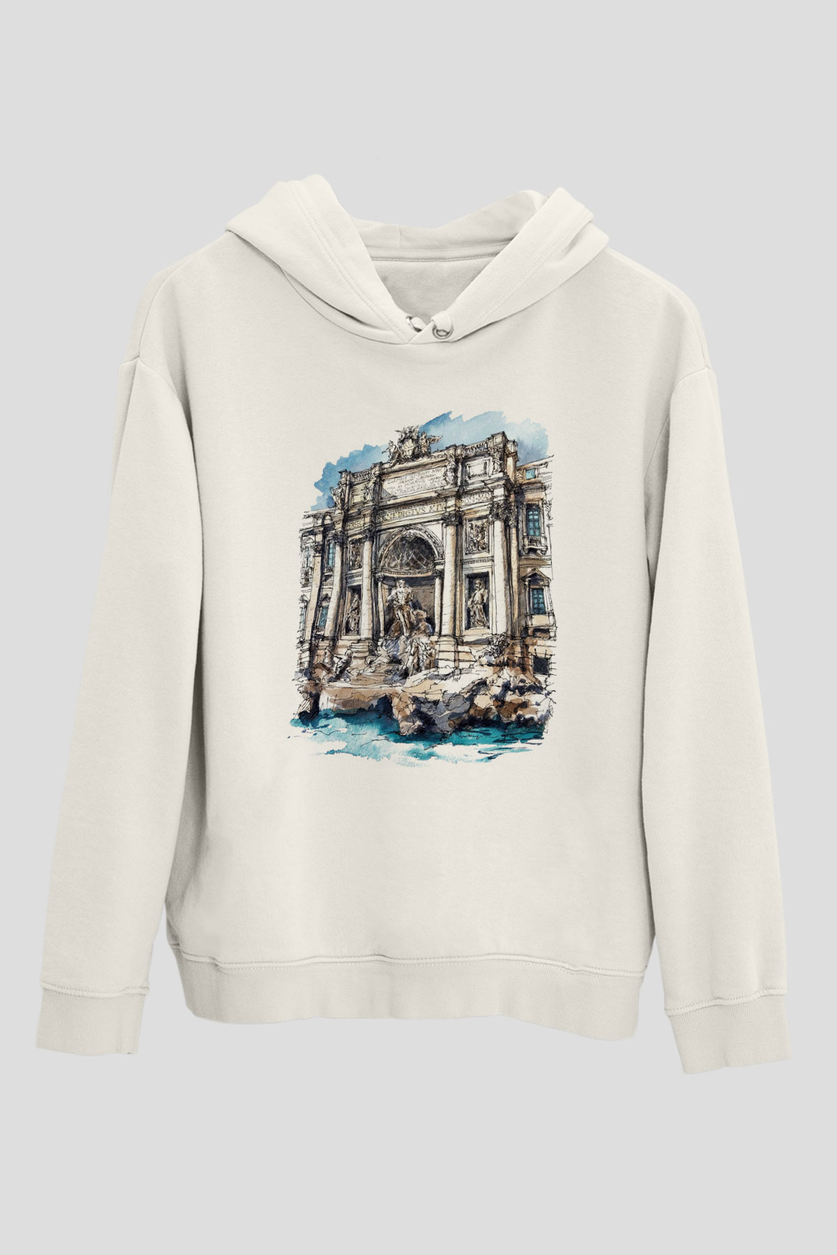 Trevi Çeşmesi Beyaz Unisex Kapşonlu Sweatshirt
