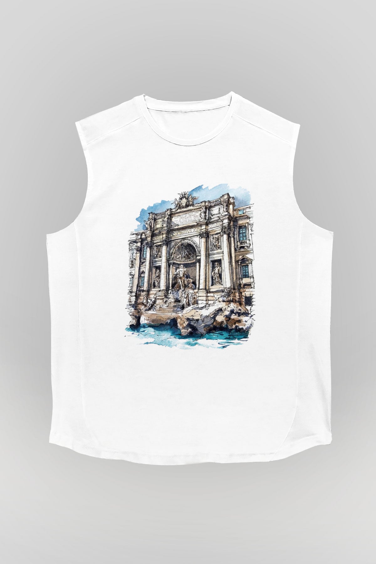Trevi Çeşmesi Beyaz Unisex Kolsuz Tişört