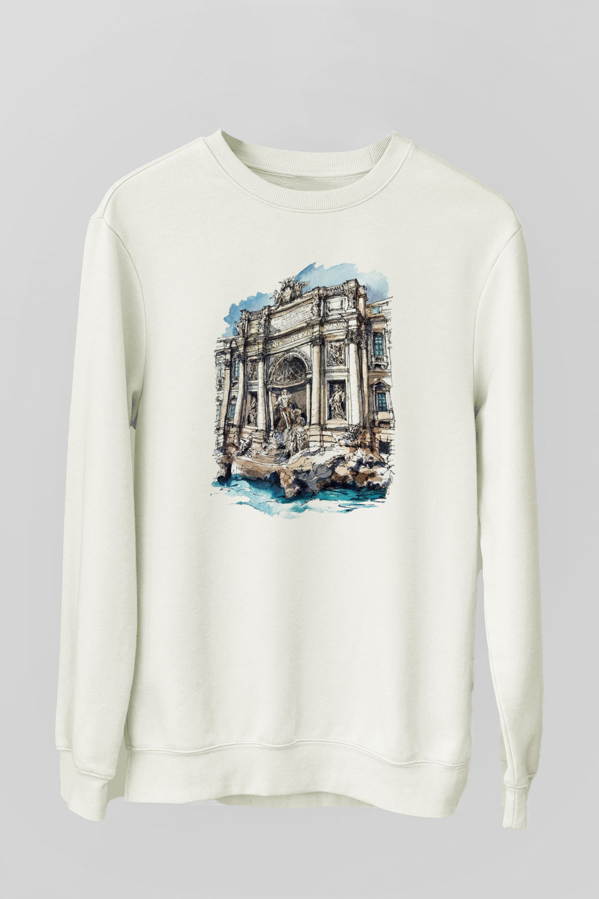 Trevi Çeşmesi Beyaz Unisex Sweatshirt