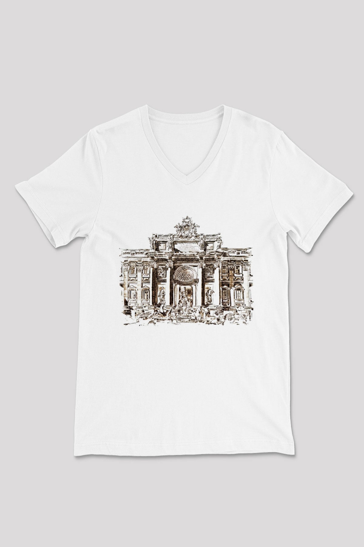 Trevi Çeşmesi Beyaz Unisex V Yaka Tişört T-Shirt