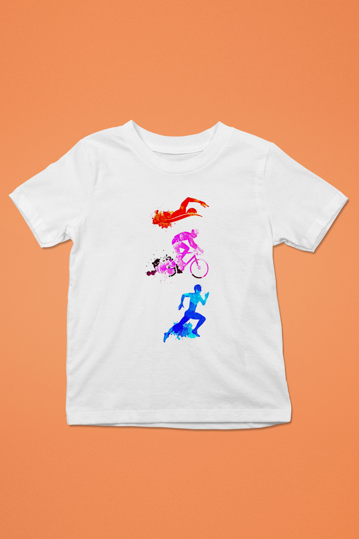 Triathlon Baskılı Unisex Beyaz Çocuk Tişört - Tshirt