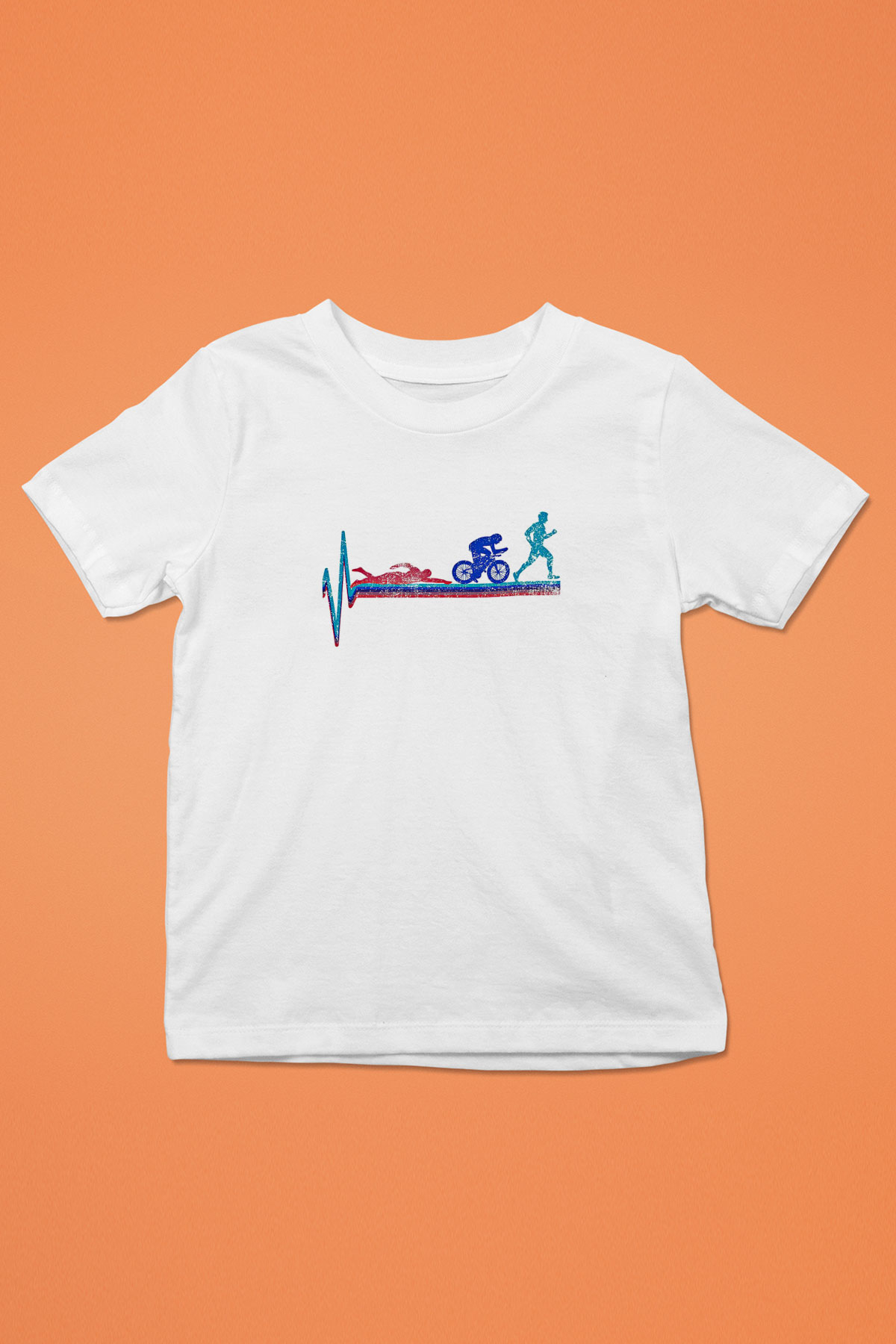 Triathlon Baskılı Unisex Beyaz Çocuk Tişört - Tshirt