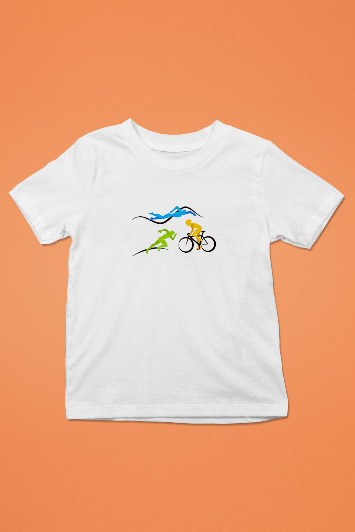 Triathlon Baskılı Unisex Beyaz Çocuk Tişört - Tshirt