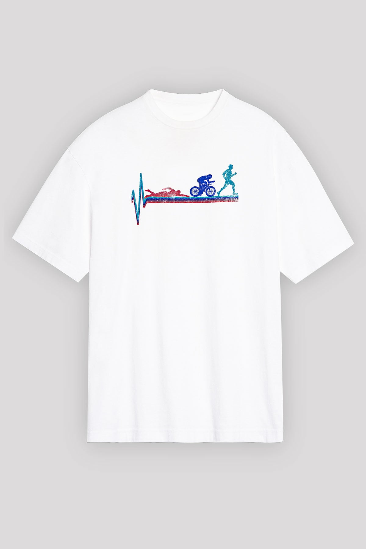 Triathlon Baskılı Unisex Beyaz Oversize Tişört - Tshirt