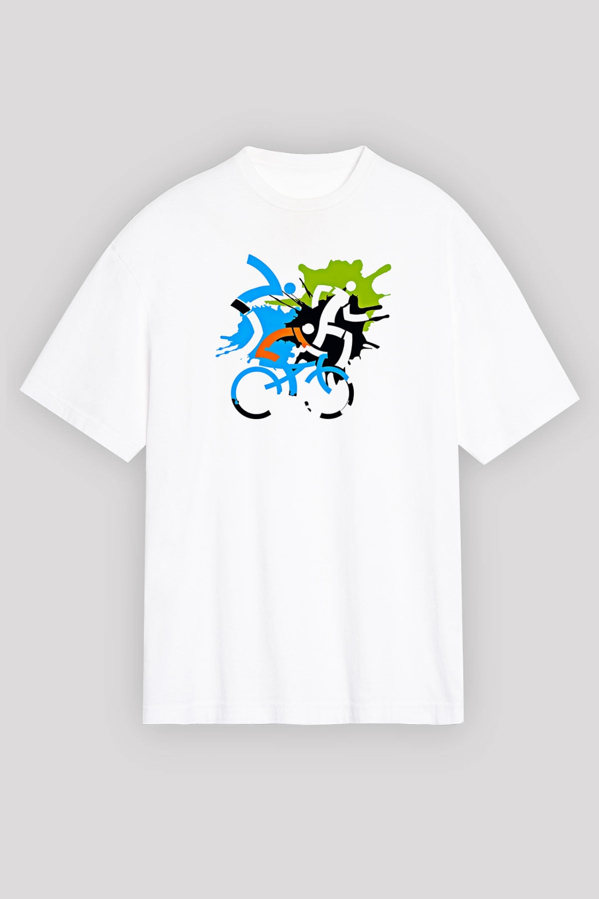 Triathlon Baskılı Unisex Beyaz Oversize Tişört - Tshirt