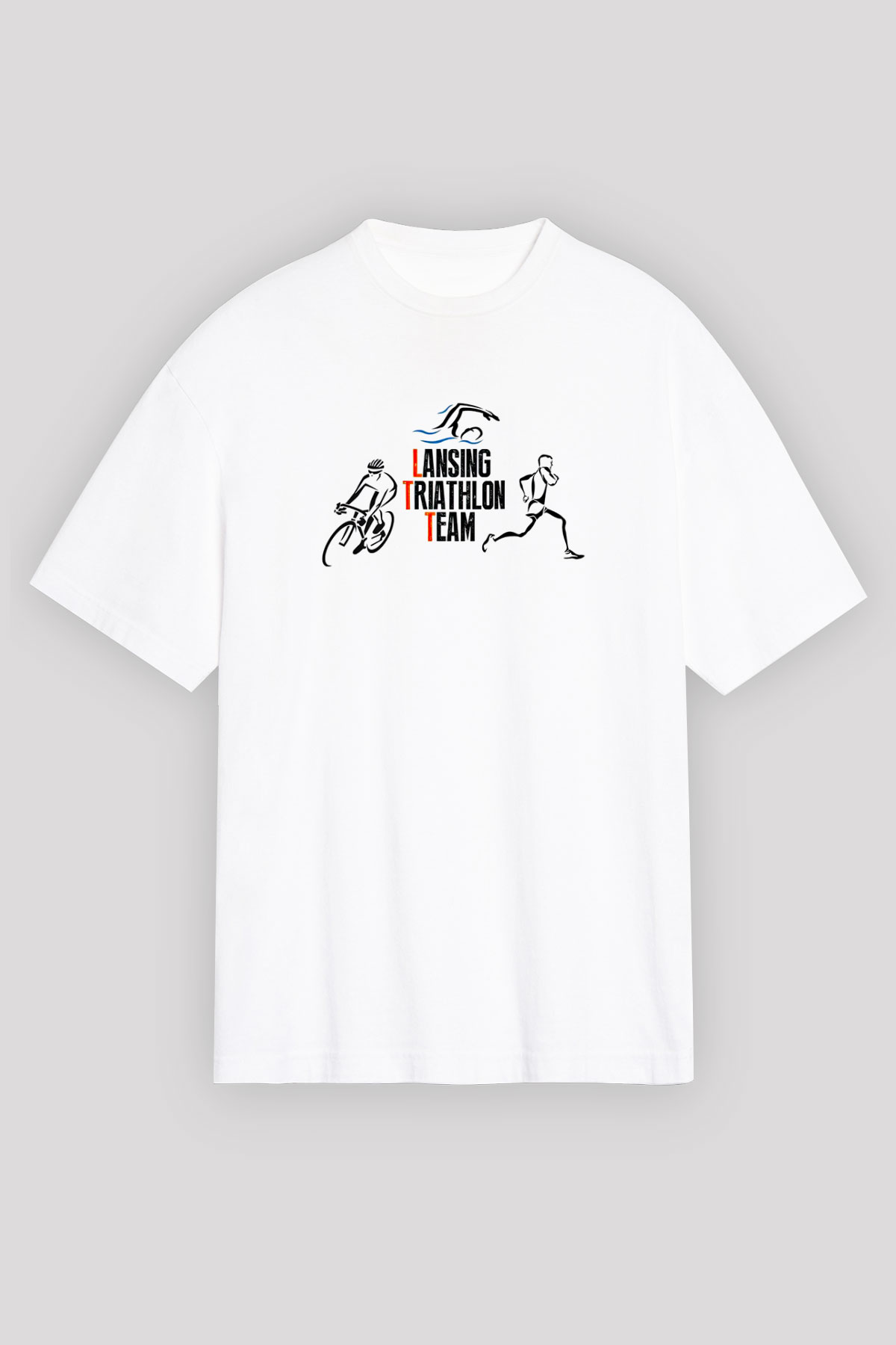 Triathlon Baskılı Unisex Beyaz Oversize Tişört - Tshirt
