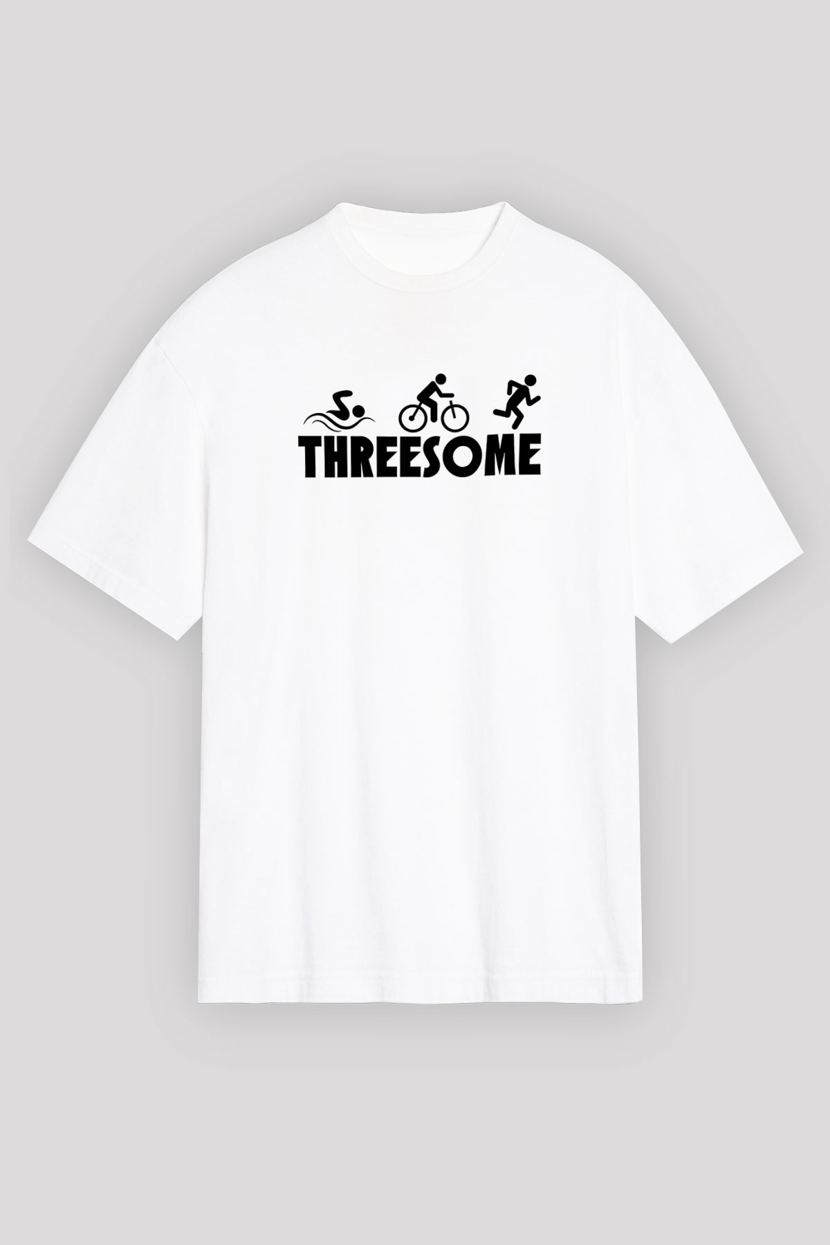 Triathlon Baskılı Unisex Beyaz Oversize Tişört - Tshirt