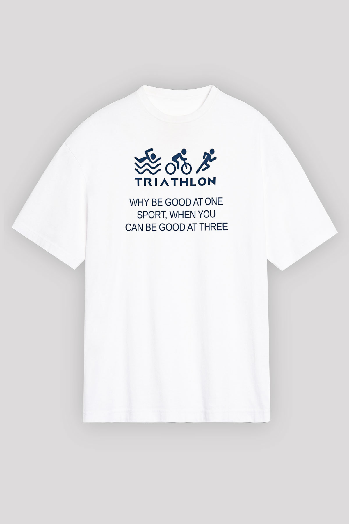 Triathlon Baskılı Unisex Beyaz Oversize Tişört - Tshirt