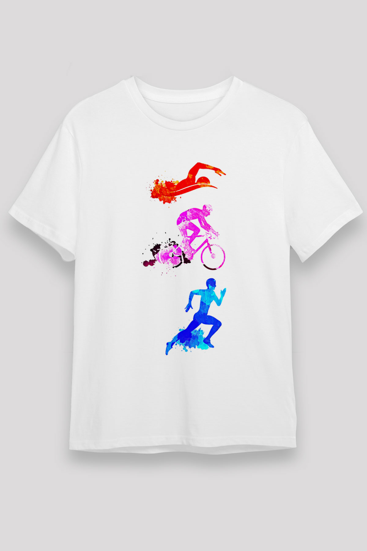 Triathlon Baskılı Unisex Beyaz Tişört - Tshirt