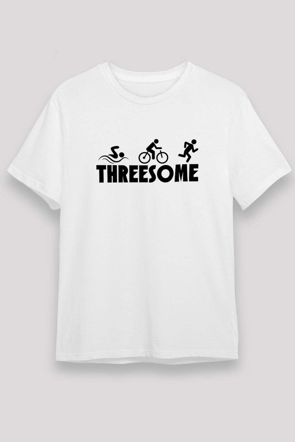Triathlon Baskılı Unisex Beyaz Tişört - Tshirt