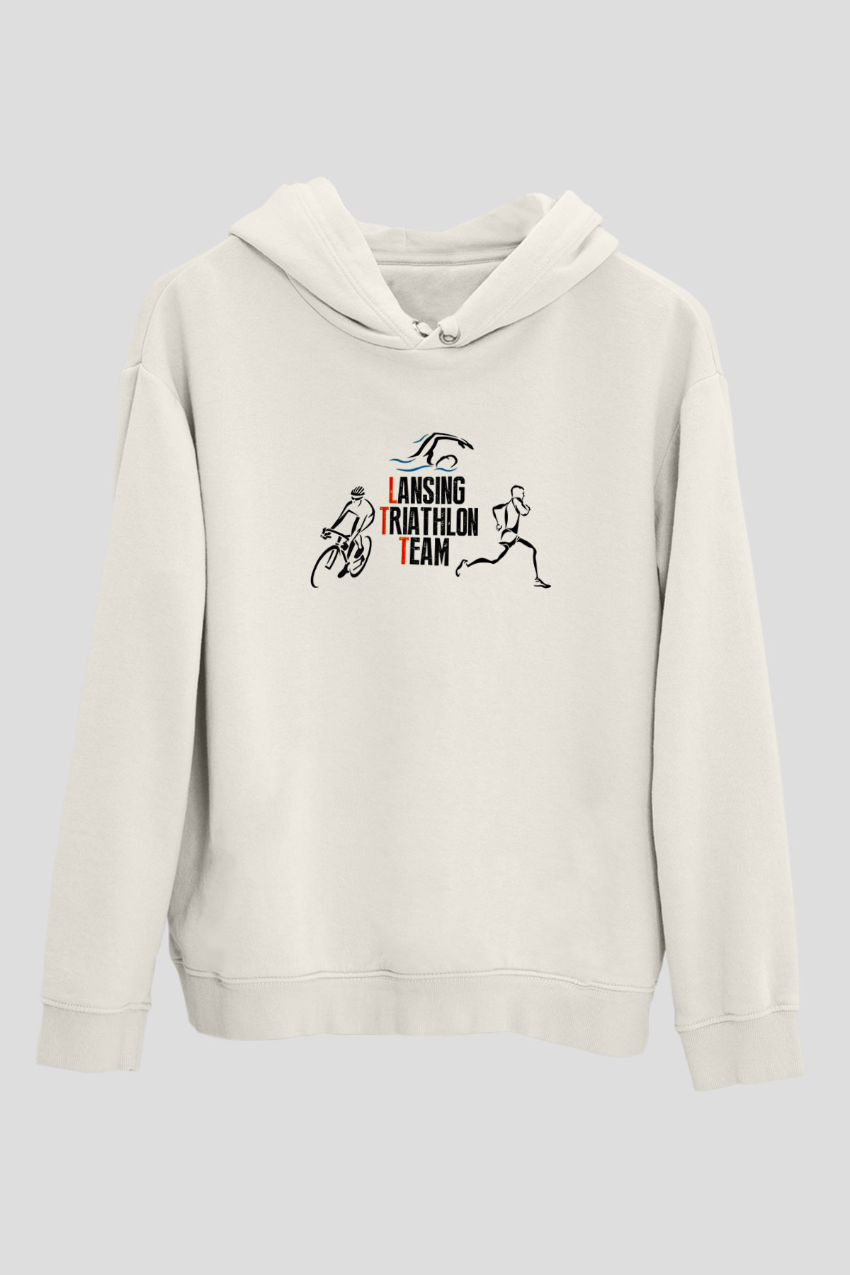 Triathlon Baskılı Unisex Ekru Hoodie