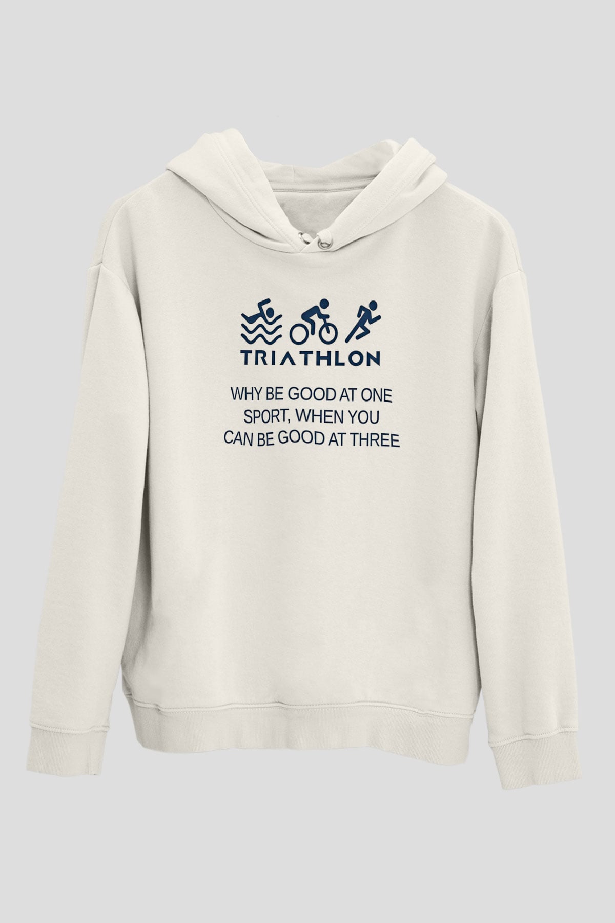 Triathlon Baskılı Unisex Ekru Hoodie