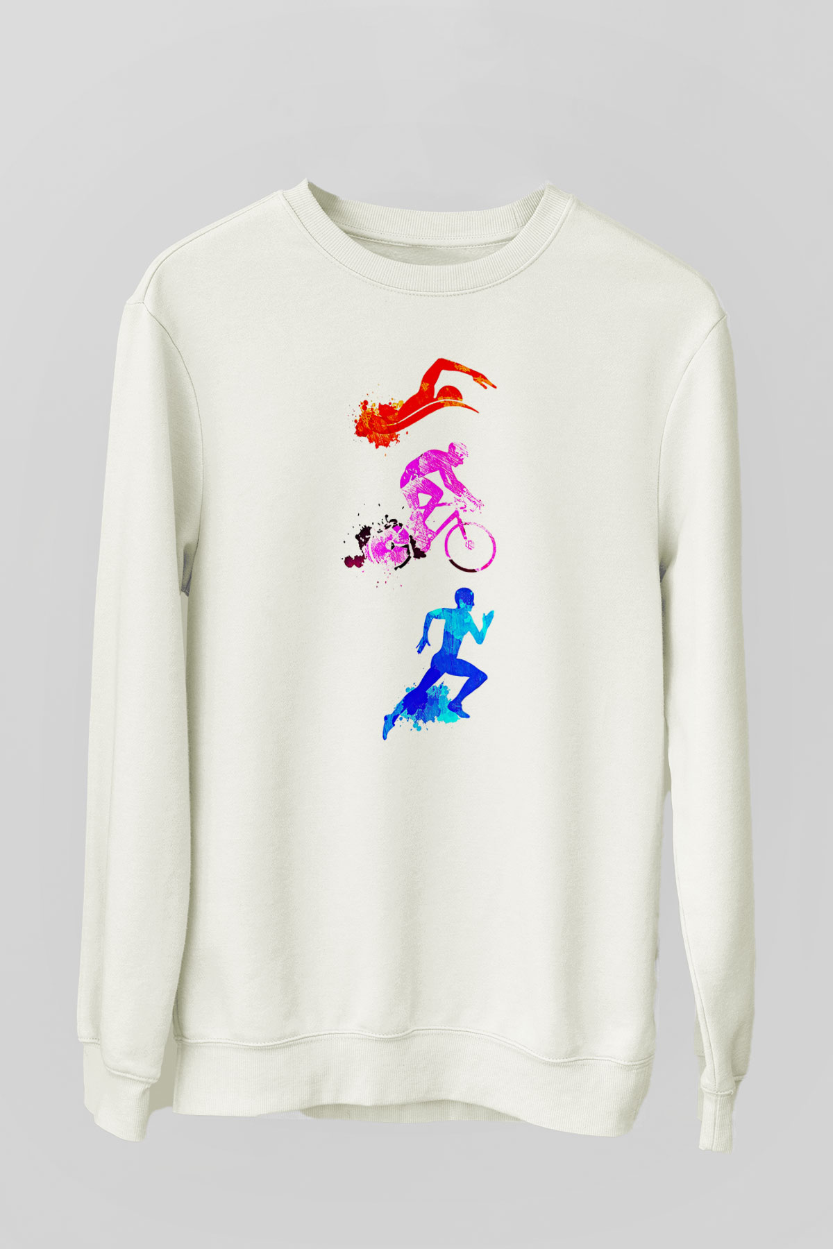 Triathlon Baskılı Unisex Ekru Sweatshirt