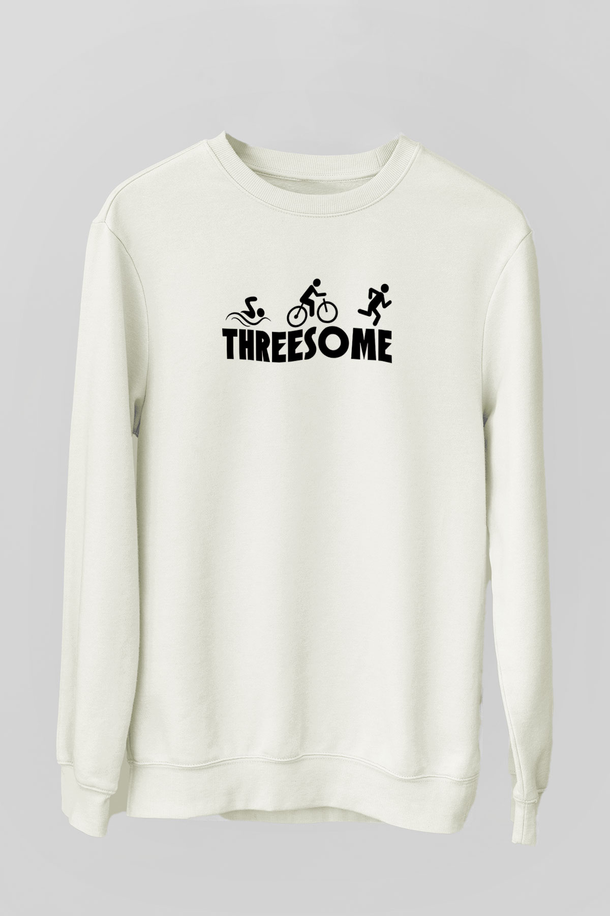 Triathlon Baskılı Unisex Ekru Sweatshirt