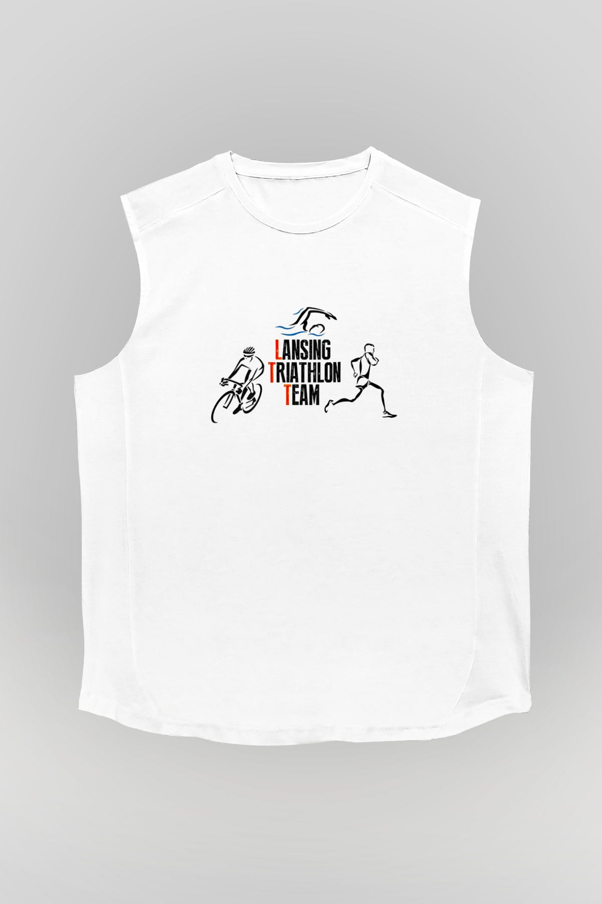 Triathlon Baskılı Unisex Kolsuz Beyaz Tişört