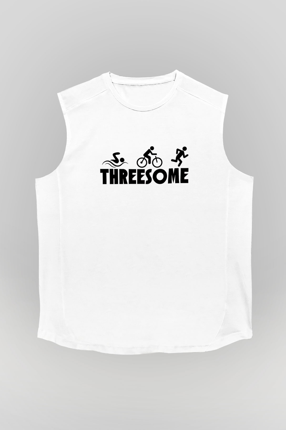 Triathlon Baskılı Unisex Kolsuz Beyaz Tişört