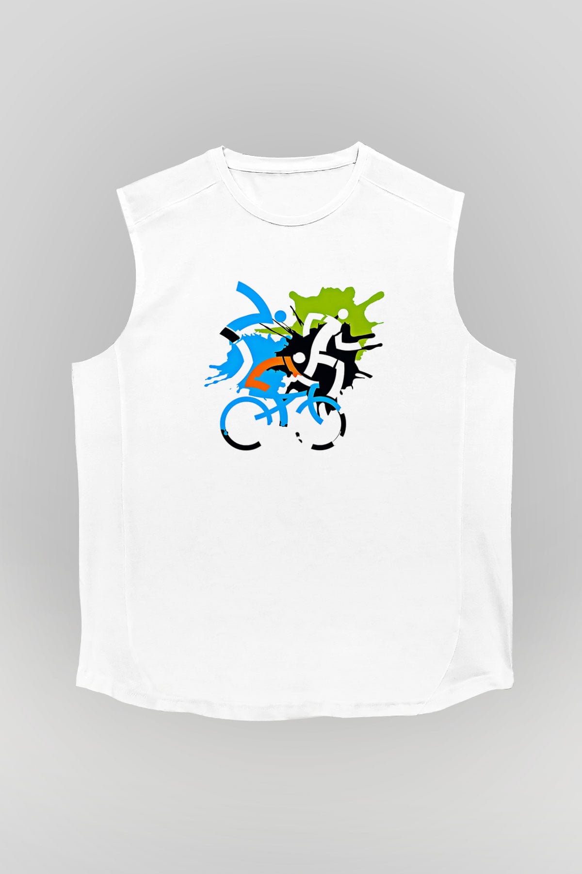 Triathlon Baskılı Unisex Kolsuz Beyaz Tişört