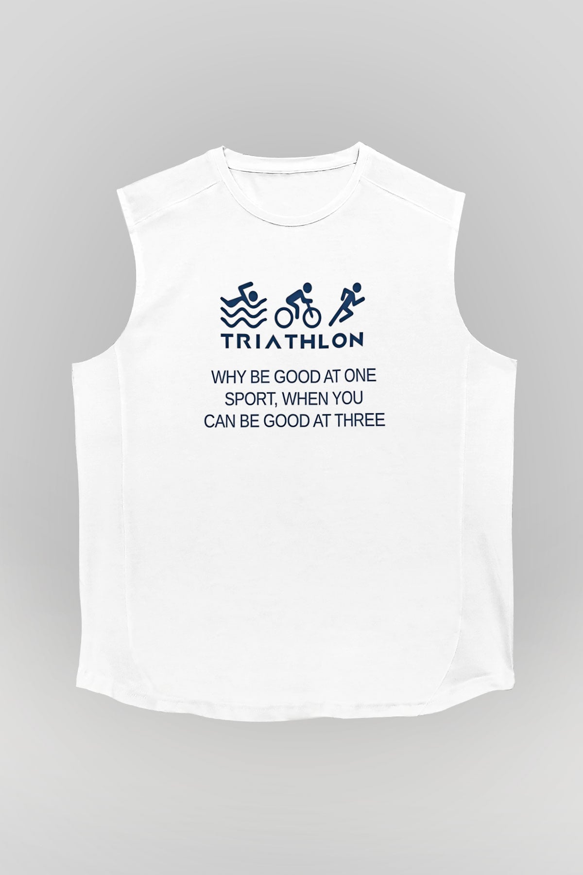 Triathlon Baskılı Unisex Kolsuz Beyaz Tişört