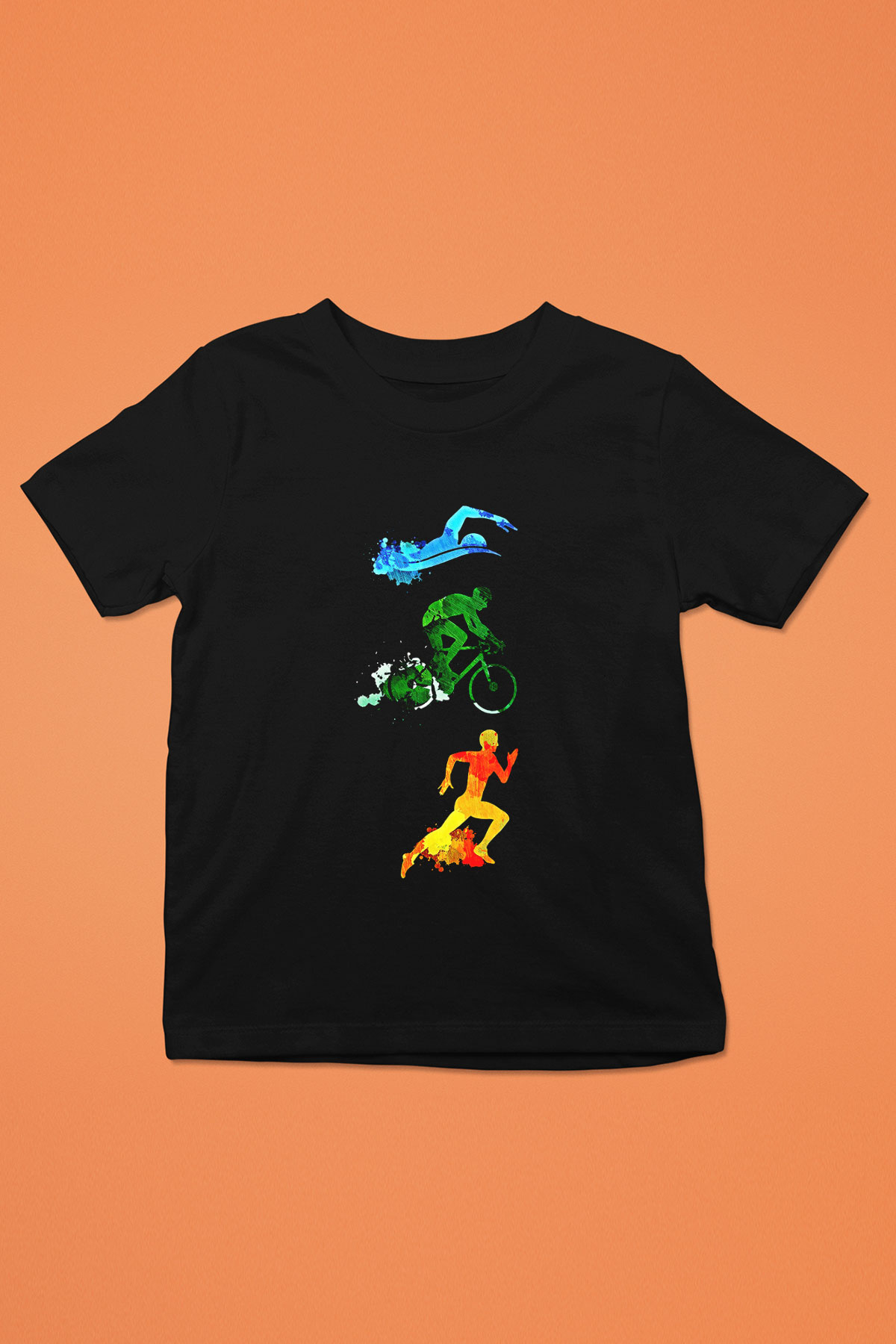 Triathlon Baskılı Unisex Siyah Çocuk Tİşörtü - Tshirt