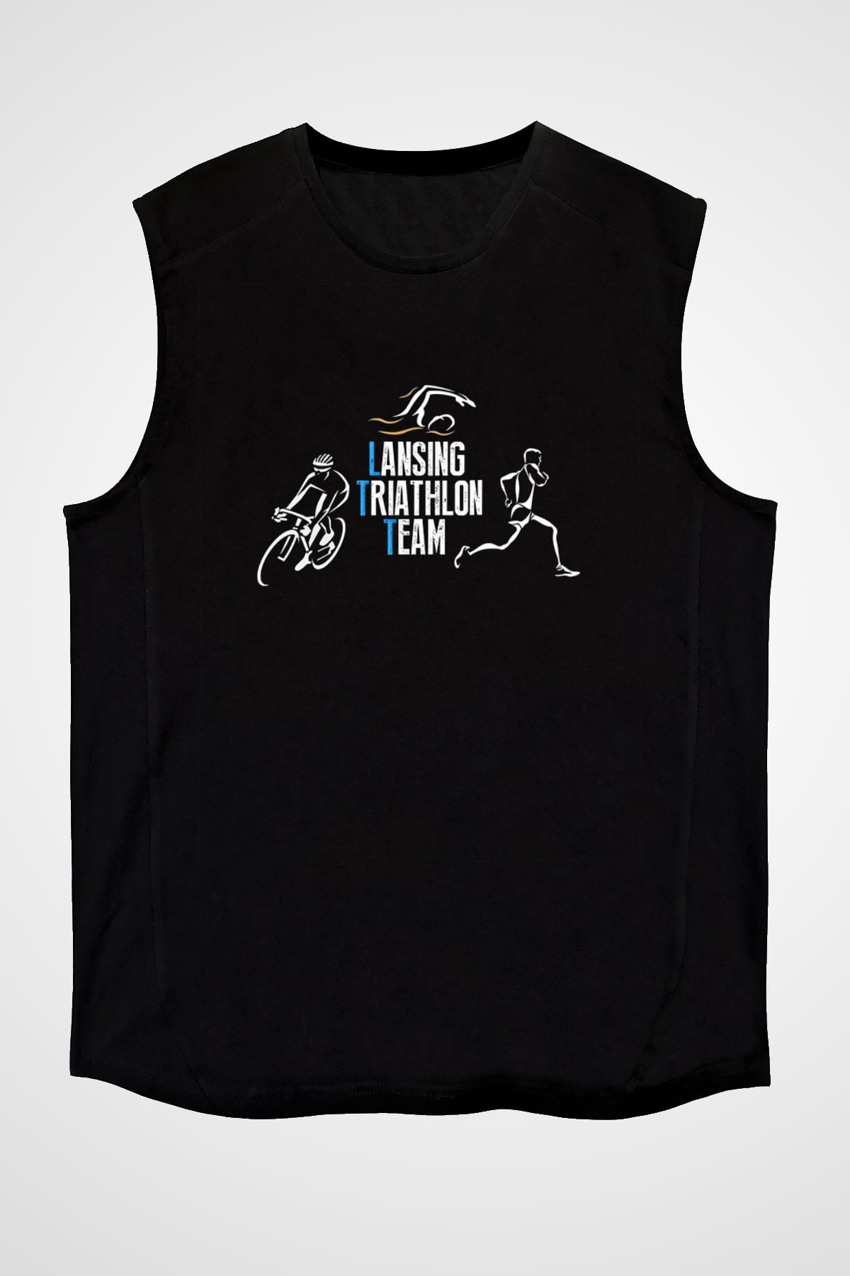 Triathlon Baskılı Unisex Siyah Kolsuz Tişört