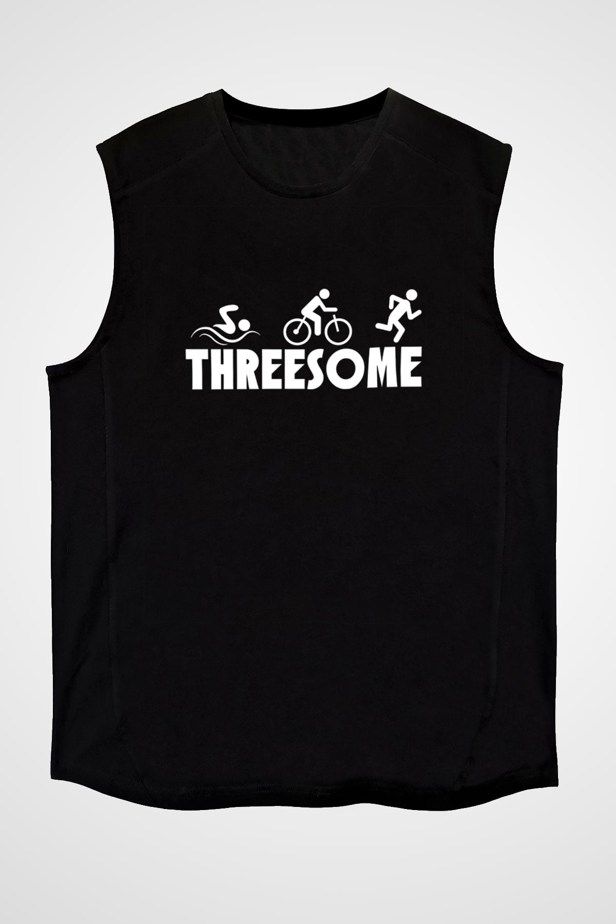 Triathlon Baskılı Unisex Siyah Kolsuz Tişört