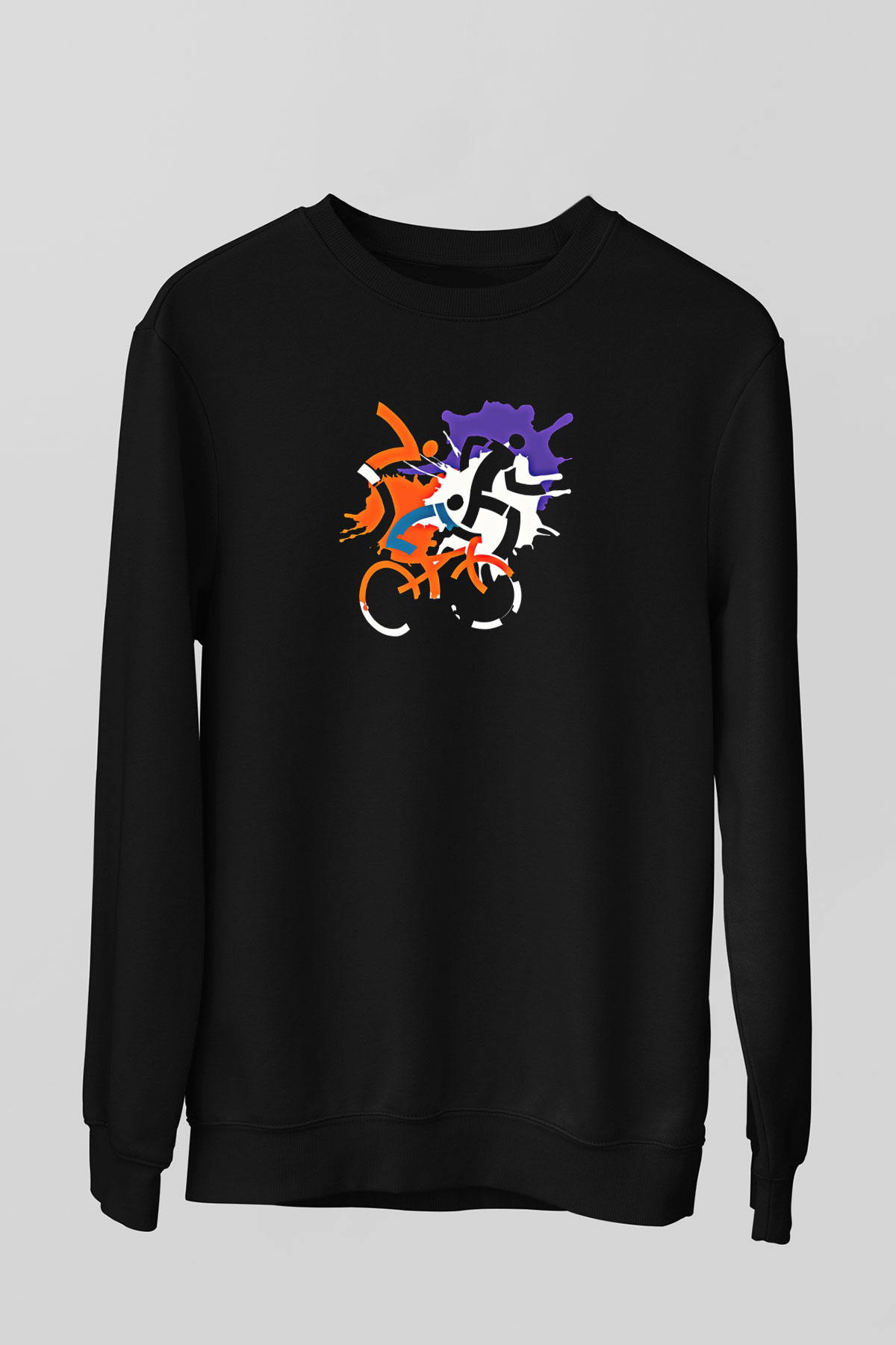 Triathlon Baskılı Unisex Siyah Sweatshirt