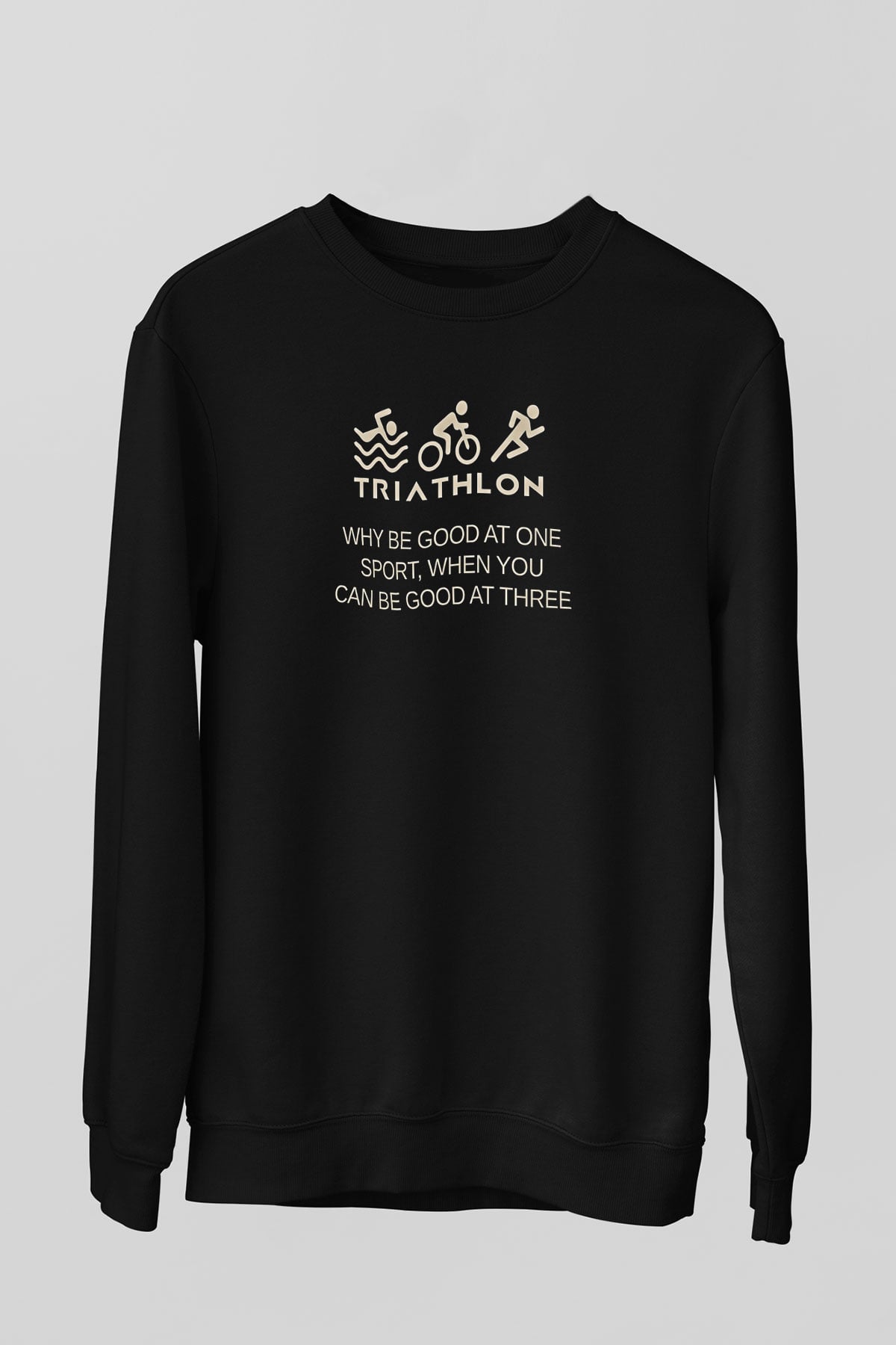 Triathlon Baskılı Unisex Siyah Sweatshirt